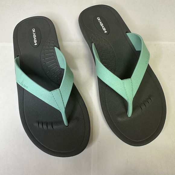 Okabashi Shoes - Women's size small flip flop sandals. Blue straps with a gray base.